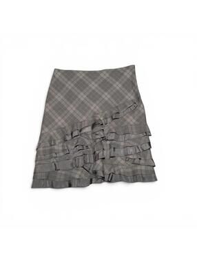 Vintage Y2K DKNY Grey Plaid Wool Asymmetrical Ruffle Skirt Size 12